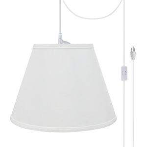# 72188-21 One-Light Plug-In Swag Pendant Light Conversion Kit with Transitional Hardback Empire Fabric Lamp Shade, White, 13" width