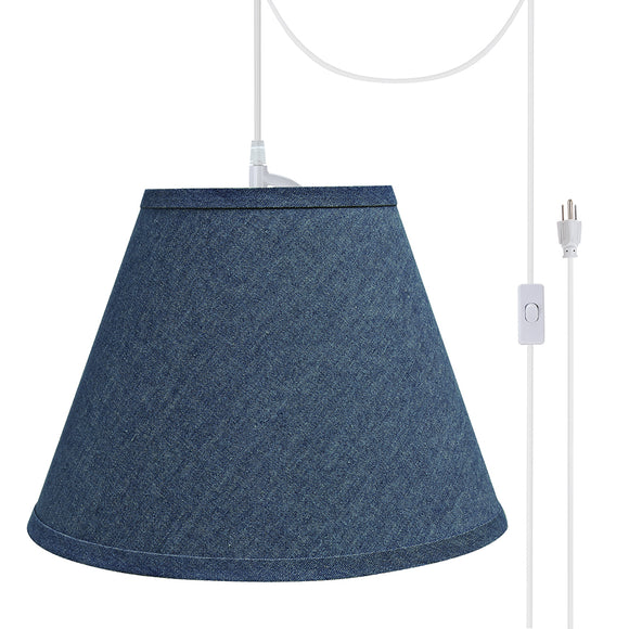 # 72194-21 One-Light Plug-In Swag Pendant Light Conversion Kit with Transitional Hardback Empire Fabric Lamp Shade, Washing Blue, 12