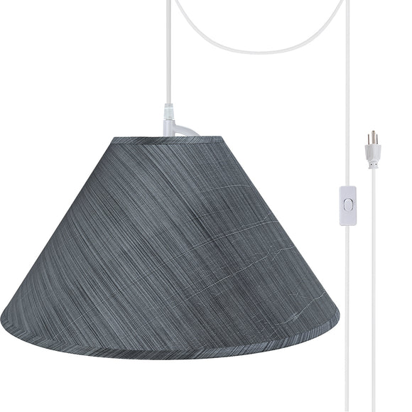 # 72203-21 Two-Light Plug-In Swag Pendant Light Conversion Kit with Transitional Hardback Empire Fabric Lamp Shade, Grey-Black, 19