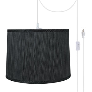 # 72223-21 One-Light Plug-In Swag Pendant Light Conversion Kit with Transitional Hardback Empire Fabric Lamp Shade, Grey & Black, 12" width