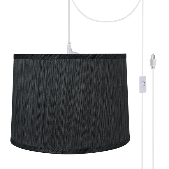 # 72223-21 One-Light Plug-In Swag Pendant Light Conversion Kit with Transitional Hardback Empire Fabric Lamp Shade, Grey & Black, 12