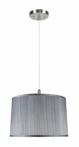 # 72253-11 Two-Light Hanging Pendant Ceiling Light with Transitional Hardback Empire Fabric Lamp Shade, Grey & Black, 18" width