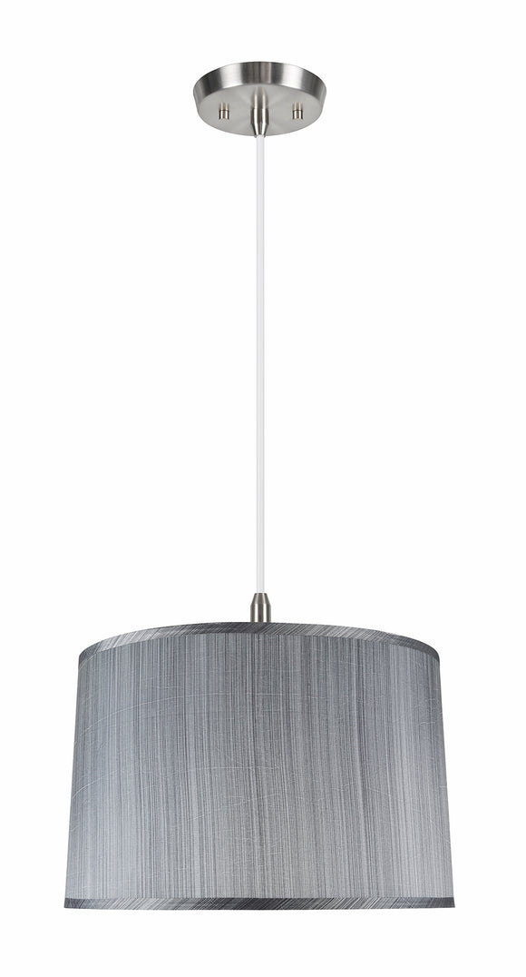 # 72253-11 Two-Light Hanging Pendant Ceiling Light with Transitional Hardback Empire Fabric Lamp Shade, Grey & Black, 18