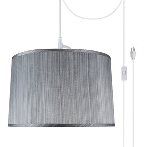 # 72253-21 Two-Light Plug-In Swag Pendant Light Conversion Kit with Transitional Hardback Empire Fabric Lamp Shade, Grey & Black, 18" width