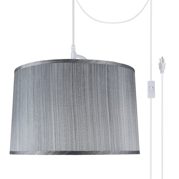 # 72253-21 Two-Light Plug-In Swag Pendant Light Conversion Kit with Transitional Hardback Empire Fabric Lamp Shade, Grey & Black, 18