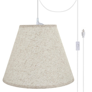 # 72291-21 One-Light Plug-In Swag Pendant Light Conversion Kit with Transitional Hardback Empire Fabric Lamp Shade, Flaxen, 14" width