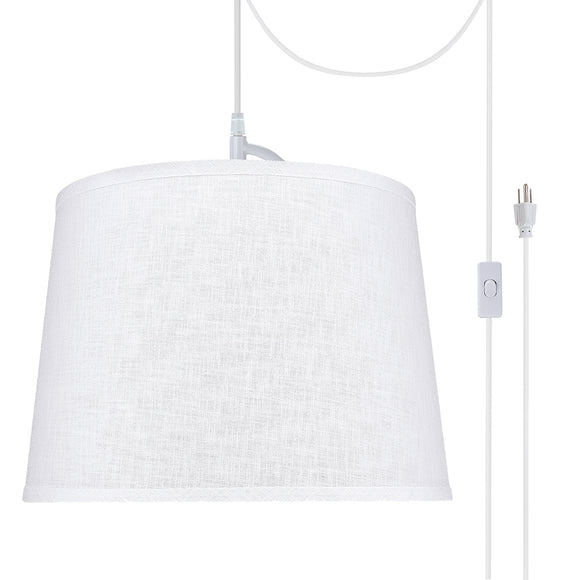 # 72309-21 One-Light Plug-In Swag Pendant Light Conversion Kit with Transitional Hardback Empire Fabric Lamp Shade, White, 14