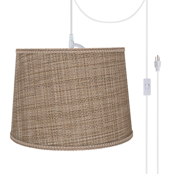 # 72310-21 One-Light Plug-In Swag Pendant Light Conversion Kit with Transitional Hardback Empire Fabric Lamp Shade, Brown Tweed, 14