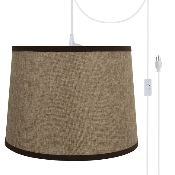 # 72324-21 One-Light Plug-In Swag Pendant Light Conversion Kit with Transitional Hardback Empire Fabric Lamp Shade, Straw Yellow, 14