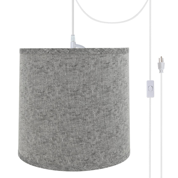 # 72502-21 One-Light Plug-In Swag Pendant Light Conversion Kit with Transitional Hardback Empire Fabric Lamp Shade, Grey, 13