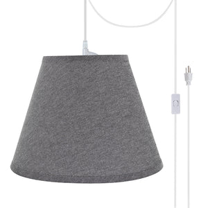 # 72625-21 One-Light Plug-In Swag Pendant Light Conversion Kit with Transitional Hardback Empire Fabric Lamp Shade, Grey, 12" width