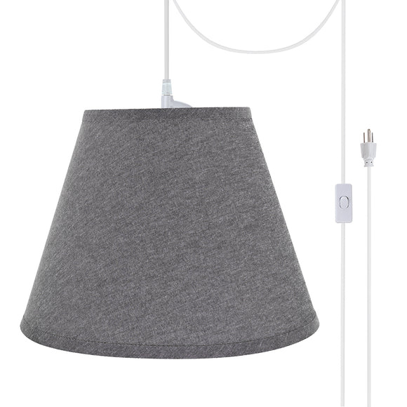 # 72625-21 One-Light Plug-In Swag Pendant Light Conversion Kit with Transitional Hardback Empire Fabric Lamp Shade, Grey, 12