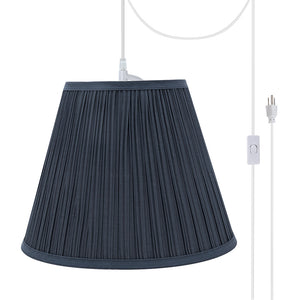 # 73051-21 One-Light Plug-In Swag Pendant Light Conversion Kit with Transitional Pleated Empire Fabric Lamp Shade, Dark Blue, 13" width