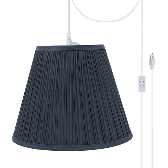 # 73051-21 One-Light Plug-In Swag Pendant Light Conversion Kit with Transitional Pleated Empire Fabric Lamp Shade, Dark Blue, 13
