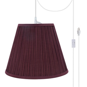 # 73052-21 One-Light Plug-In Swag Pendant Light Conversion Kit with Transitional Pleated Empire Fabric Lamp Shade, Burgundy, 13" width