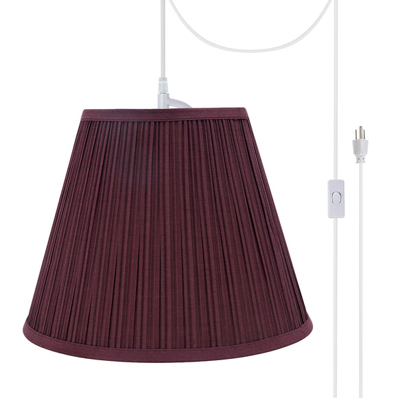 # 73052-21 One-Light Plug-In Swag Pendant Light Conversion Kit with Transitional Pleated Empire Fabric Lamp Shade, Burgundy, 13