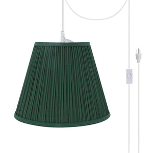 # 73053-21 One-Light Plug-In Swag Pendant Light Conversion Kit with Transitional Pleated Empire Fabric Lamp Shade, Green, 13" width