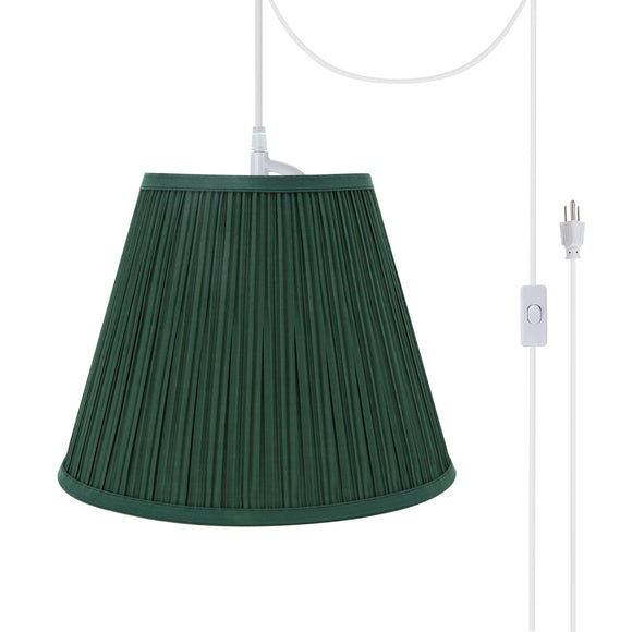 # 73053-21 One-Light Plug-In Swag Pendant Light Conversion Kit with Transitional Pleated Empire Fabric Lamp Shade, Green, 13