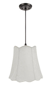 # 74061-11 Two-Light Hanging Pendant Ceiling Light with Transitional Scallop Bell Fabric Lamp Shade, Beige, 16" width