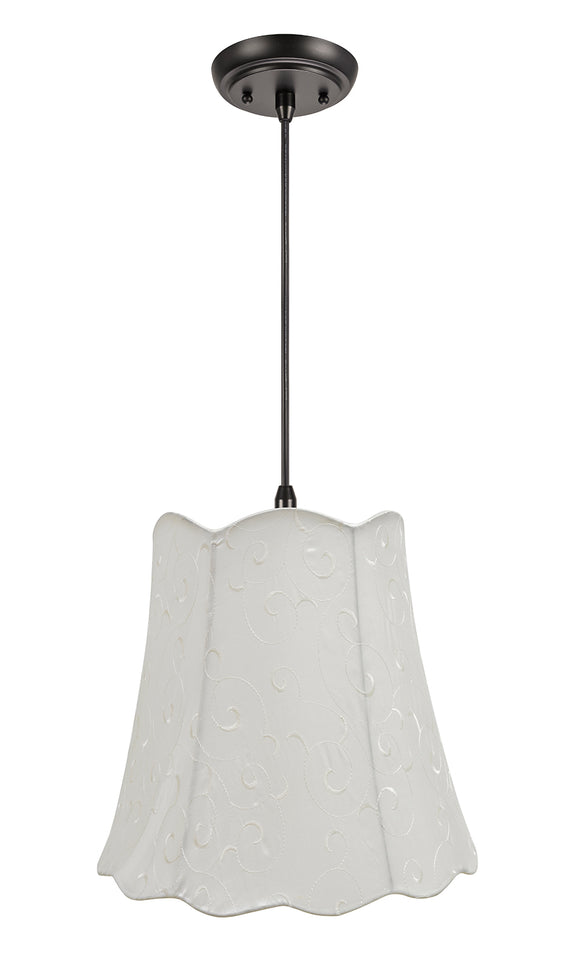 # 74061-11 Two-Light Hanging Pendant Ceiling Light with Transitional Scallop Bell Fabric Lamp Shade, Beige, 16
