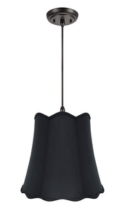 # 74063-11 Two-Light Hanging Pendant Ceiling Light with Transitional Scallop Bell Fabric Lamp Shade, Black, 16" width