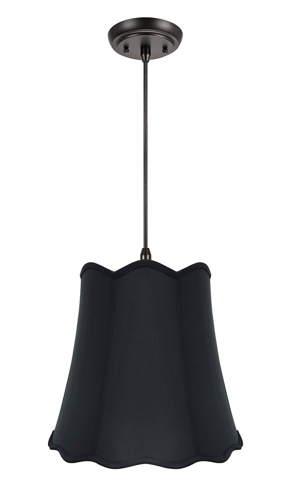 # 74063-11 Two-Light Hanging Pendant Ceiling Light with Transitional Scallop Bell Fabric Lamp Shade, Black, 16