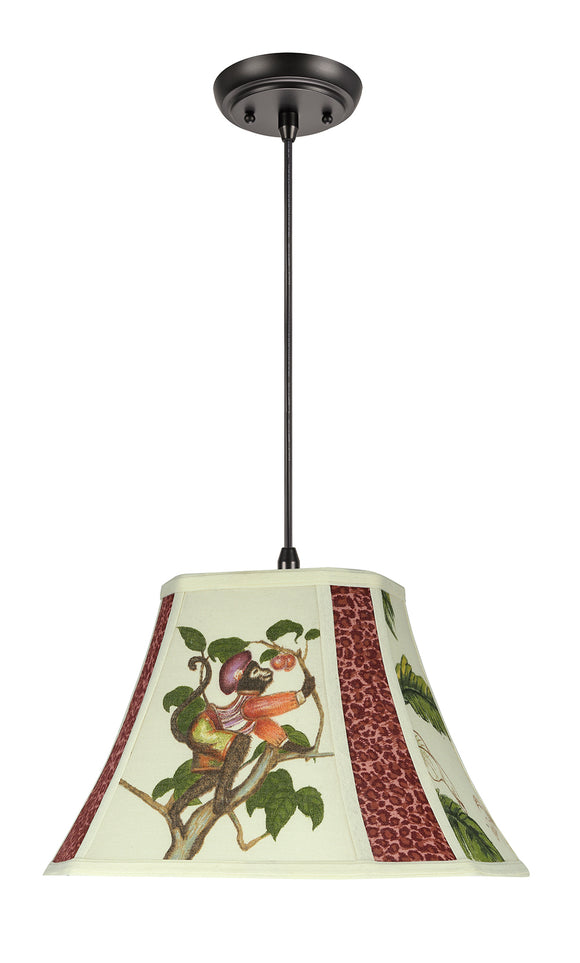 # 74100-11 One-Light Hanging Pendant Ceiling Light with Transitional Rectangle Cut Corner Bell Fabric Lamp Shade, Off White, 13