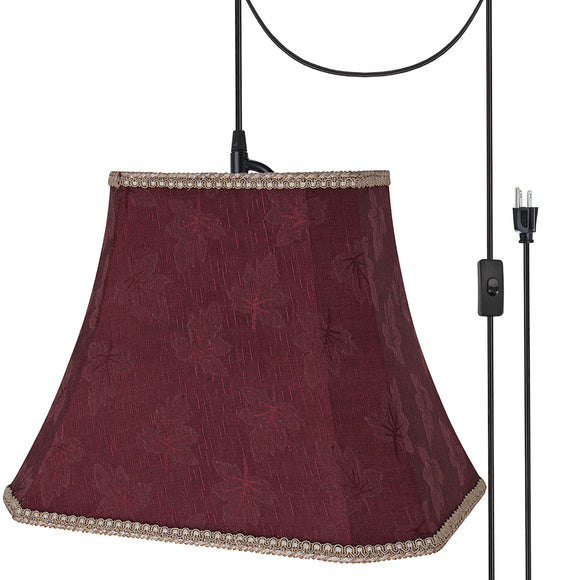 # 74121-21 One-Light Plug-In Swag Pendant Light Conversion Kit with Transitional Rectangle Cut Corner Bell Fabric Lamp Shade, Red, 14