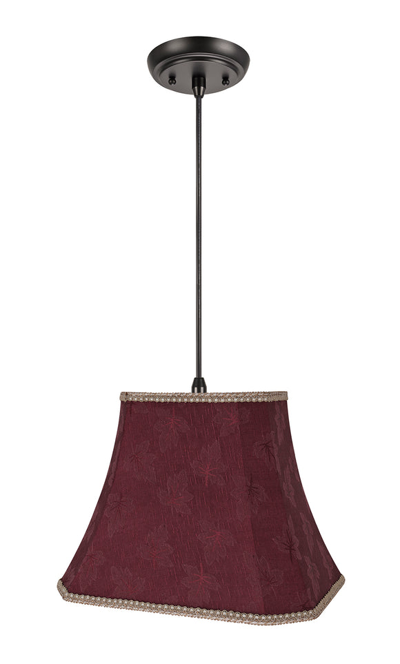 # 74121-11 One-Light Hanging Pendant Ceiling Light with Transitional Cut Corner Bell Fabric Lamp Shade, Red, 14