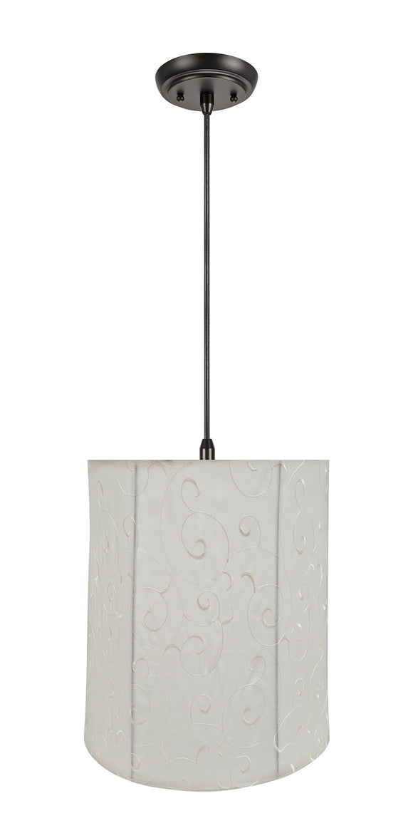 # 75035-11 One-Light Hanging Pendant Ceiling Light with Transitional Empire Fabric Lamp Shade, Beige, 14