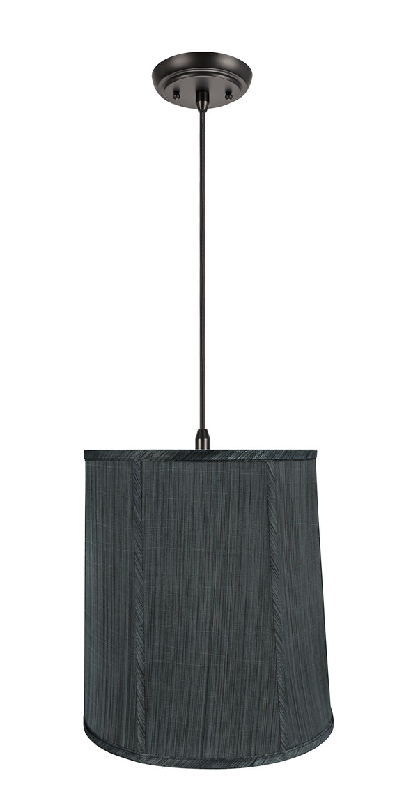 # 75036-11 One-Light Hanging Pendant Ceiling Light with Transitional Empire Fabric Lamp Shade, Grey & Black, 14