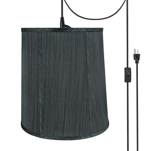 # 75036-21 One-Light Plug-In Swag Pendant Light Conversion Kit with Transitional Empire Fabric Lamp Shade, Grey & Black, 14" width