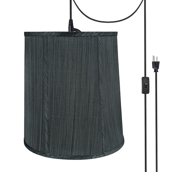 # 75036-21 One-Light Plug-In Swag Pendant Light Conversion Kit with Transitional Empire Fabric Lamp Shade, Grey & Black, 14