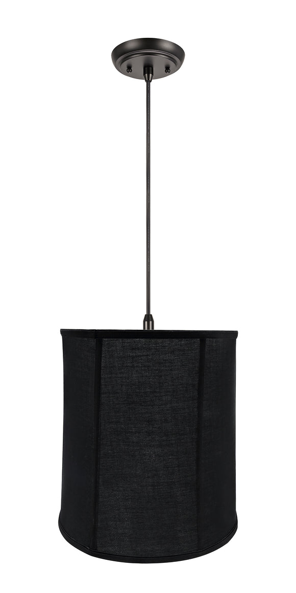 # 75038-11 One-Light Hanging Pendant Ceiling Light with Transitional Empire Fabric Lamp Shade, Black, 14