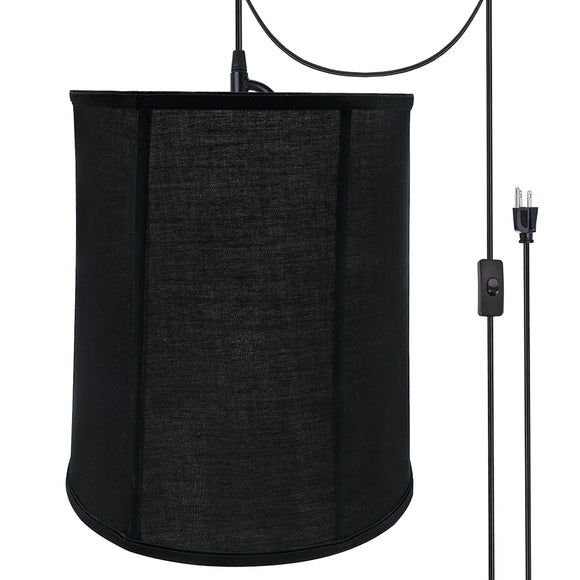 # 75038-21 One-Light Plug-In Swag Pendant Light Conversion Kit with Transitional Empire Fabric Lamp Shade, Black, 14
