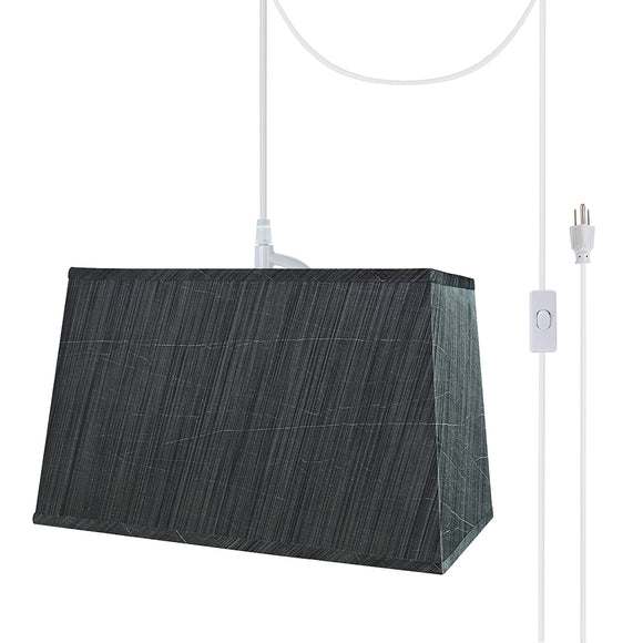 # 76022-21 One-Light Plug-In Swag Pendant Light Conversion Kit with Transitional Hardback Rectangle Fabric Lamp Shade, Grey & Black, 16