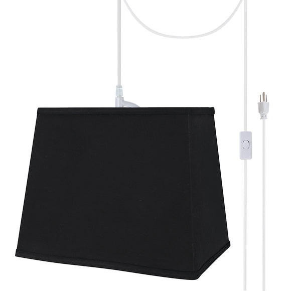 # 76041-21 One-Light Plug-In Swag Pendant Light Conversion Kit with Transitional Hardback Rectangle Fabric Lamp Shade, Black, 12
