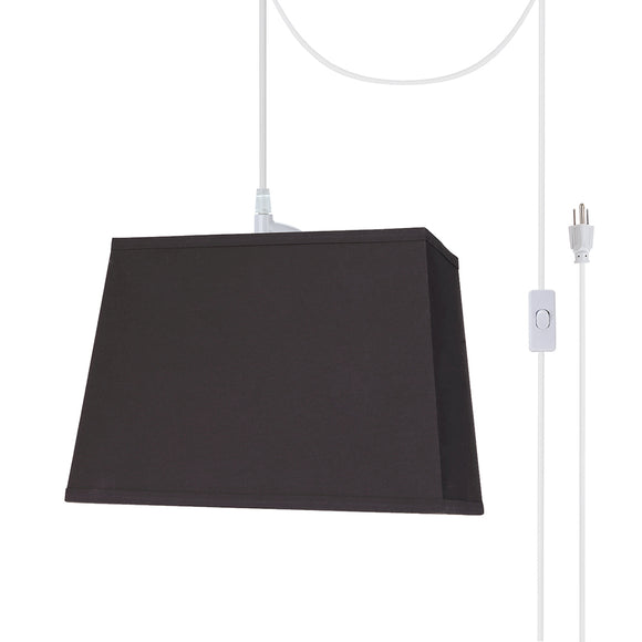# 76081-21 One-Light Plug-In Swag Pendant Light Conversion Kit with Transitional Hardback Rectangle Fabric Lamp Shade, Black, 14