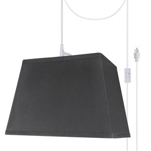 # 76121-21 One-Light Plug-In Swag Pendant Light Conversion Kit with Transitional Hardback Rectangle Fabric Lamp Shade, Black, 14-1/2" width