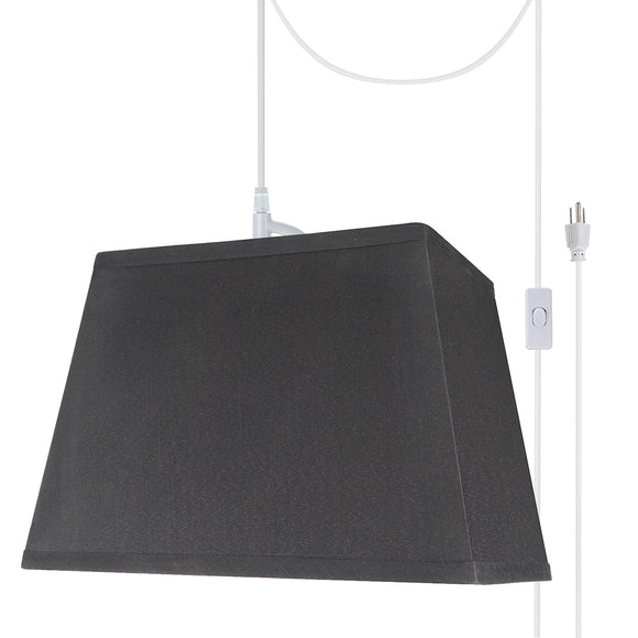 # 76121-21 One-Light Plug-In Swag Pendant Light Conversion Kit with Transitional Hardback Rectangle Fabric Lamp Shade, Black, 14-1/2