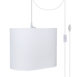 # 77001-21 One-Light Plug-In Swag Pendant Light Conversion Kit with Transitional Hardback Oval Fabric Lamp Shade, Off White, 13-1/2" width