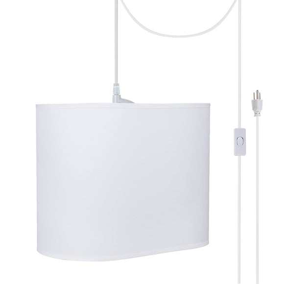 # 77001-21 One-Light Plug-In Swag Pendant Light Conversion Kit with Transitional Hardback Oval Fabric Lamp Shade, Off White, 13-1/2