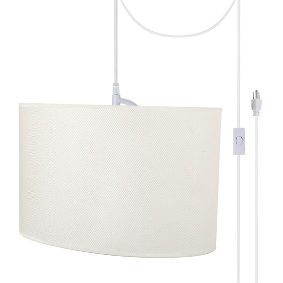 # 77021-21 One-Light Plug-In Swag Pendant Light Conversion Kit with Transitional Hardback Oval Fabric Lamp Shade, Off White, 15-1/2