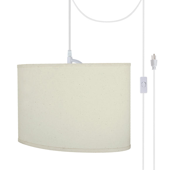 # 77041-21 One-Light Plug-In Swag Pendant Light Conversion Kit with Transitional Hardback Oval Fabric Lamp Shade, Off White, 16-1/2