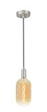 # 79007-11, One-Light Hanging Socket Pendant Fixture in Satin Nickel Finish with T135 Vintage Edison Decorative LED Amber Light Bulb