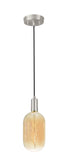 # 79007-11, One-Light Hanging Socket Pendant Fixture in Satin Nickel Finish with T135 Vintage Edison Decorative LED Amber Light Bulb