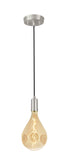 # 79008-11, One-Light Hanging Socket Pendant Fixture in Satin Nickel Finish with A160 Vintage Edison Decorative LED Amber Light Bulb