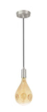 # 79008-11, One-Light Hanging Socket Pendant Fixture in Satin Nickel Finish with A160 Vintage Edison Decorative LED Amber Light Bulb