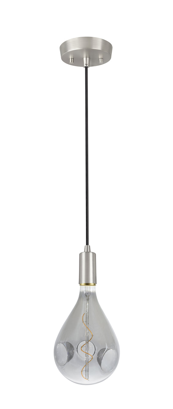 # 79008-21, One-Light Hanging Socket Pendant Fixture in Satin Nickel Finish with A160 Vintage Edison Decorative LED Smoke Light Bulb