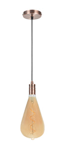 # 79010-11, One-Light Hanging Socket Pendant Fixture in Antique Copper Finish with ST120 Vintage Edison Decorative LED Amber Light Bulb